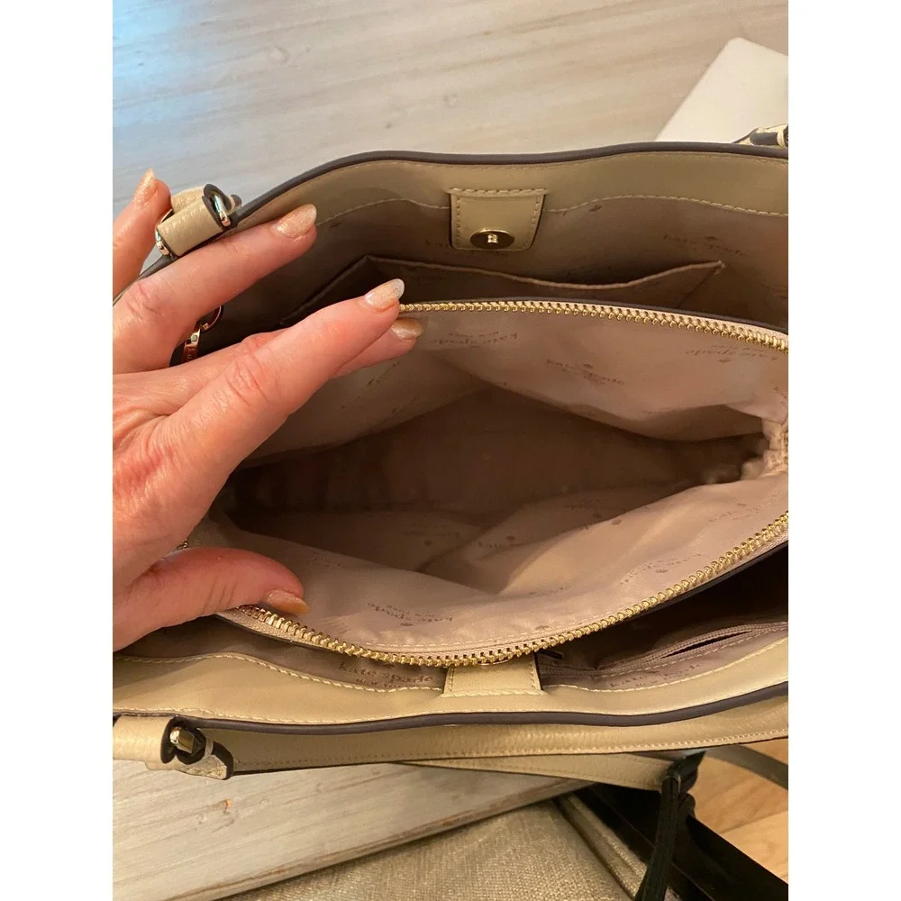 Kate Spade New York Pebbled Leather Satchel Crossbody Bag Beige Cream Two-Tone